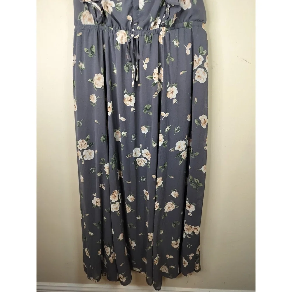 Torrid Gray Floral Chiffon Maxi Dress Ruffled Flutter Sleeve - Picture 4 of 12